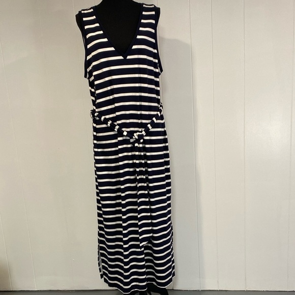 Banana Republic Dress Striped Sleeveless V-Neck Maxi Navy and White Size XL Tall - Picture 2 of 9